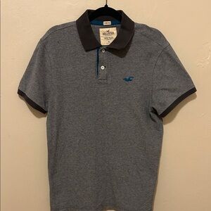 Hollister Men's Polo Shirt in Gray and Blue